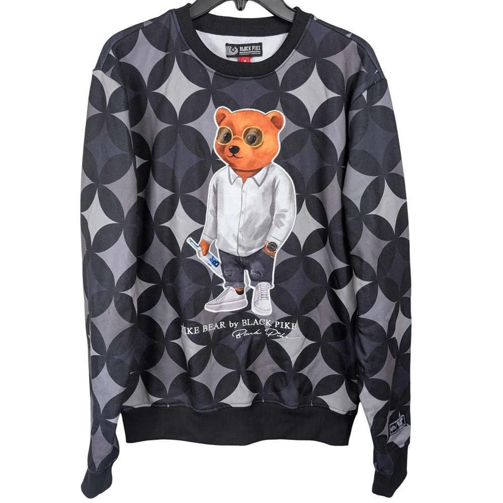 Black Pike Bear Crewneck Sweatshirt Mens Medium‎ Geometric Pattern